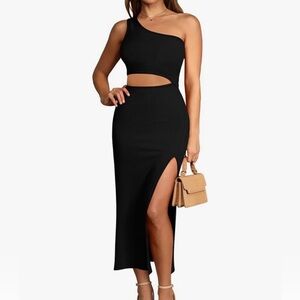 One-Shoulder Black Cutout Midi Dress